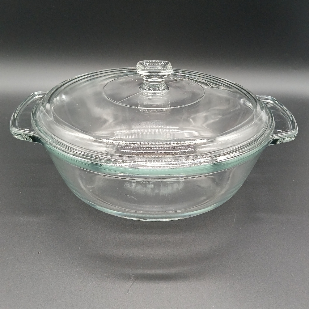 Anchor Hocking 2 Quart Clear Round Casserole Baking Dish & Lid Vintage​​​